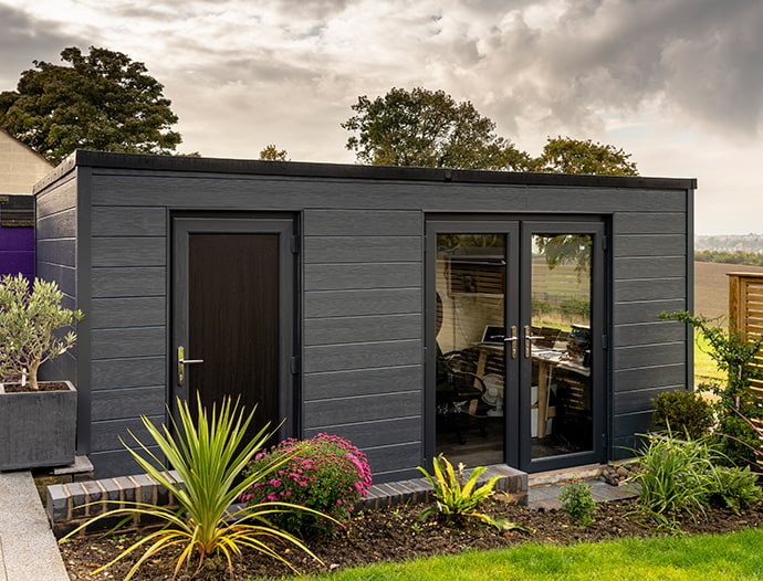 Garden Room with Grey Hardie Plank finish. Garden Room with Grey Hardie Plank finish.